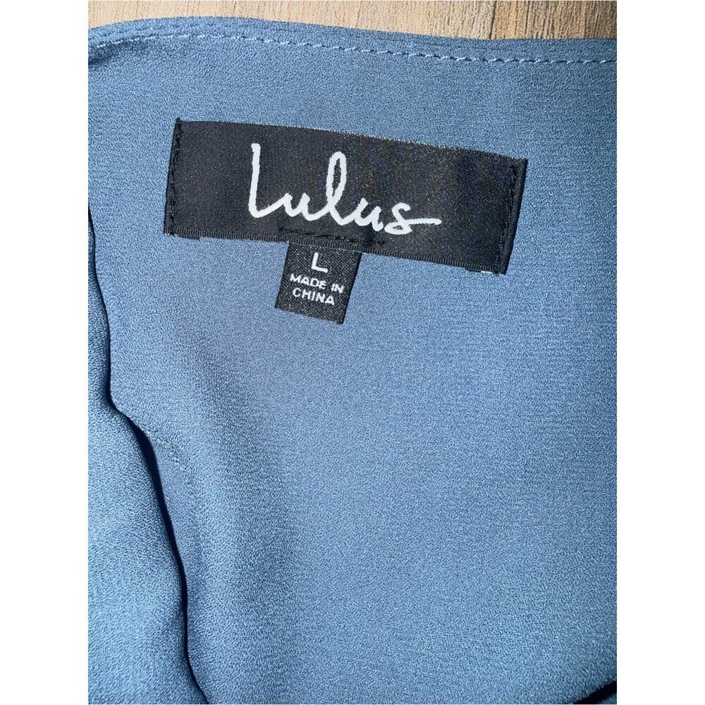 Clearance!Lulu's Slate Blue Chiffon Tie Waist V-Neck Midi Dress Size Large NWT - Picture 7 of 8